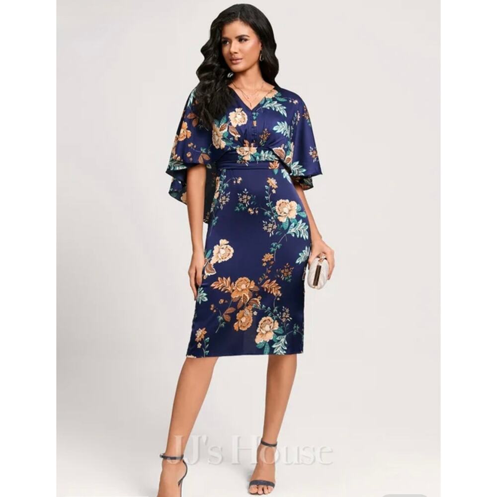 NWT JJ's House‎ XXL Sheath/Column V-Neck Knee-Length Satin Floral Cocktail Dress